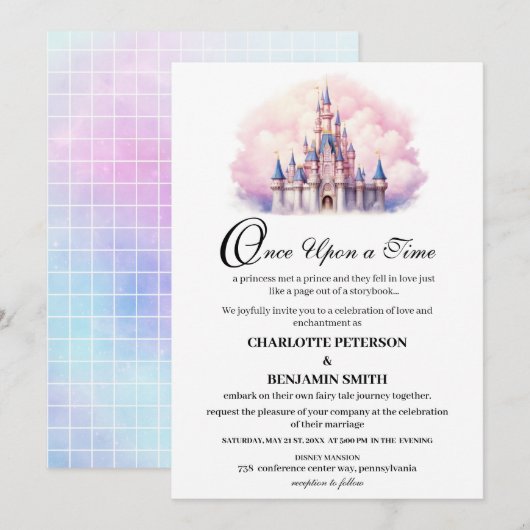 Schattige Castle Sprookje Bruiloft Kaart (Voorkant / Achterkant)