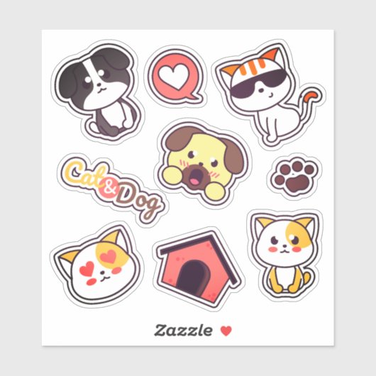 Schattige Cat and Dog Fun Variety Sticker Pack (Vel)