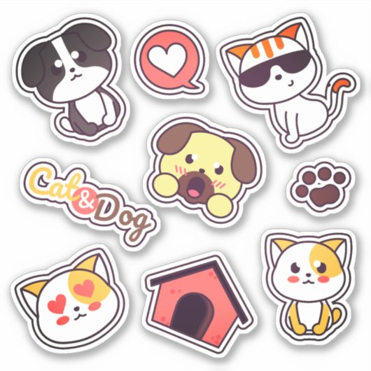 Schattige Cat and Dog Fun Variety Sticker Pack (Voorkant)