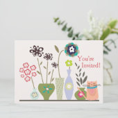 Schattige Cat and Potted Flowers Baby shower Uitno Kaart (Staand voorkant)