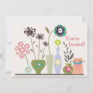 Schattige Cat and Potted Flowers Baby shower Uitno Kaart