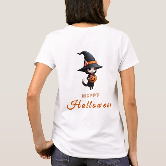 Schattige Cat and Pumpkin Delight T-shirt (Achterkant)
