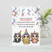 Schattige Cat, Bee & Beer Verjaardagsuitnodiging Kaart (Staand voorkant)