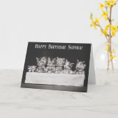 Schattige  Cat Birthday Tea Party Kaart (Gele Bloem)