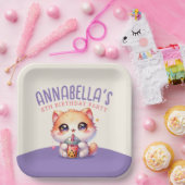 Schattige Cat Boba Verjaardagsfeest Papieren Bordje (Feest)