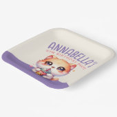 Schattige Cat Boba Verjaardagsfeest Papieren Bordje (Gebogen)