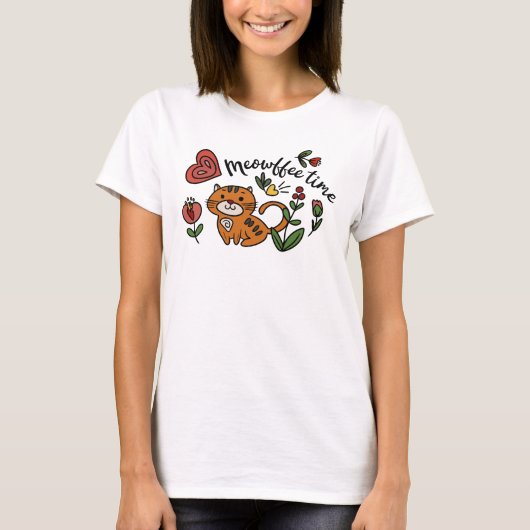 Schattige Cat Coffee Lover T-shirt (Voorkant)