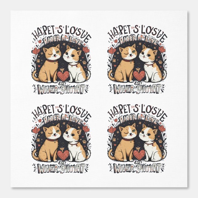 Schattige Cat Couple Wallpaper – Romantisch Kawaii Behang (Voorkant)