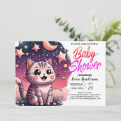 Schattige Cat Custom Baby shower Kaart (Staand voorkant)