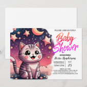 Schattige Cat Custom Baby shower Kaart (Voorkant / Achterkant)