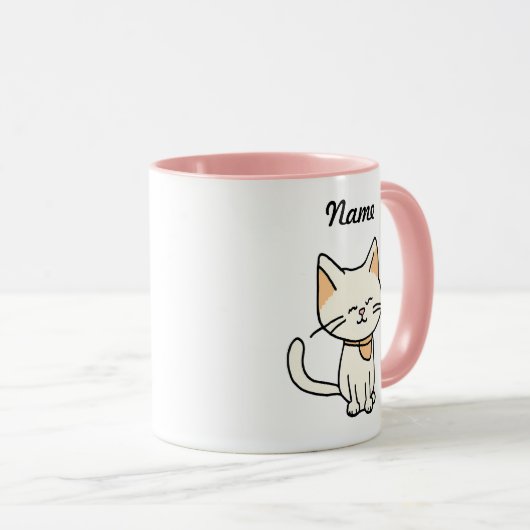 Schattige Cat Custom-Name Mok (Voorkant rechts)