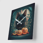 Schattige Cat Day Halloween Celebration ontwerp. Vierkante Klok (Hoek)