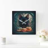 Schattige Cat Day Halloween Celebration ontwerp. Vierkante Klok (Huis)