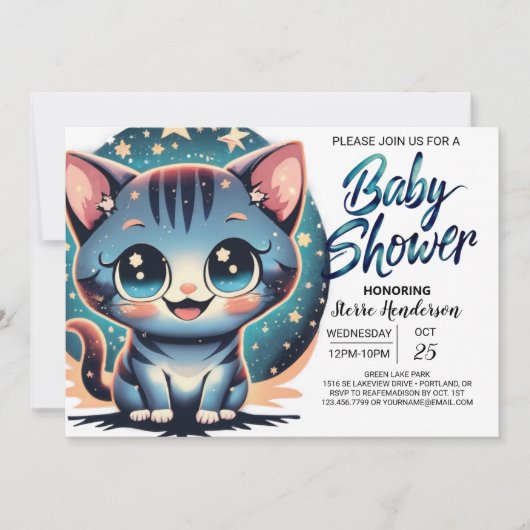 Schattige Cat Digital Boy Baby shower Kaart (Voorkant)