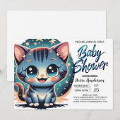 Schattige Cat Digital Boy Baby shower Kaart (Voorkant / Achterkant)