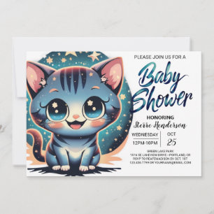 Schattige Cat Digital Boy Baby shower Kaart