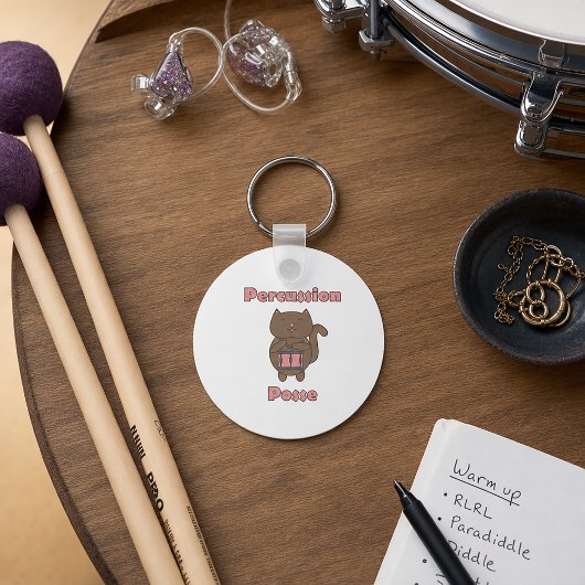 Schattige Cat Drummer Percussie Troep Cartoons Muz Sleutelhanger