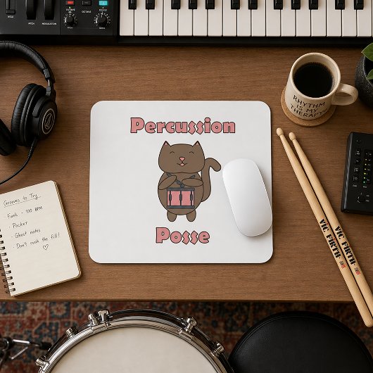 Schattige Cat Drummer Percussie Troep Funny Muzika Muismat