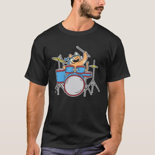 Schattige Cat Drummer T-shirt (Voorkant)