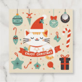 Schattige Cat Enjoy Christmas seizoen Bedankjes Labels (Achterkant)