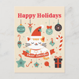 Schattige Cat Enjoy Christmas seizoen Briefkaart