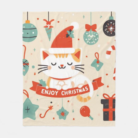 Schattige Cat Enjoy Christmas seizoen Fleece Deken (Voorkant)