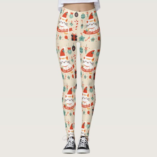 Schattige Cat Enjoy Christmas seizoen Leggings (Voorkant)