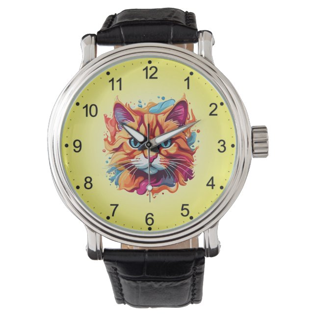 Schattige Cat Face Digital Art Design-87002 Horloge (Voorkant)