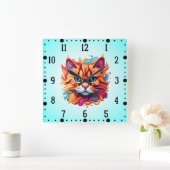 Schattige Cat Face Digital Art Design-87002 Vierkante Klok (Huis)