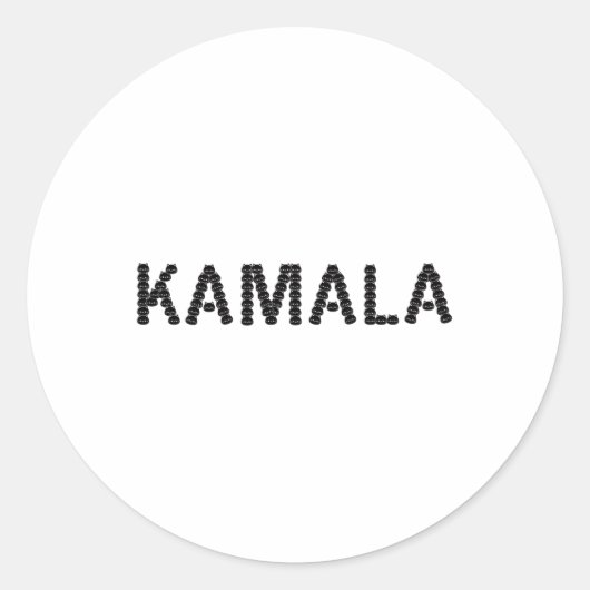 Schattige Cat Face Kamala Letter Grappig Ontwerp Ronde Sticker (Voorkant)