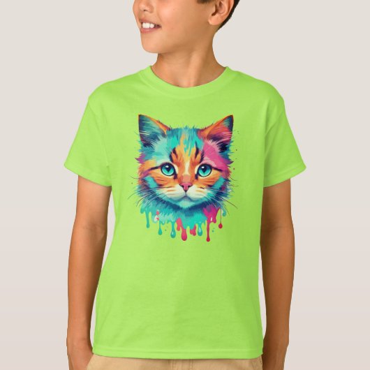 Schattige Cat Face veelkleurig ontwerp T-shirt (Voorkant)