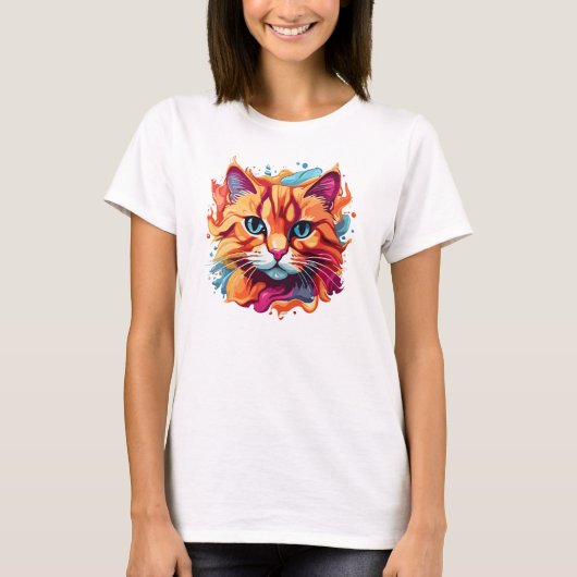 Schattige Cat Face veelkleurig ontwerp T-shirt (Voorkant)