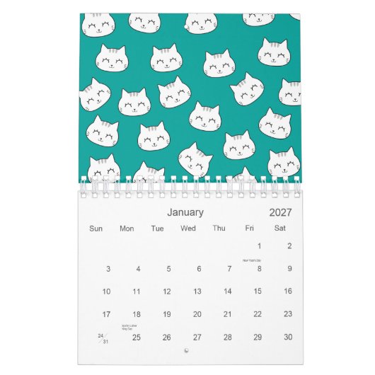 Schattige Cat Faces Pattern 2026 Kalender (Jan 2027)