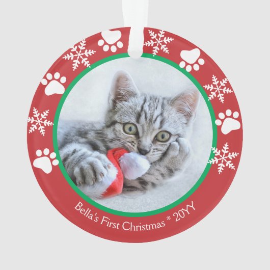 Schattige Cat First Christmas Sneeuwvlokken Paw Pr Ornament (achterkant)