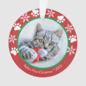 Schattige Cat First Christmas Sneeuwvlokken Paw Pr Ornament (voorkant)
