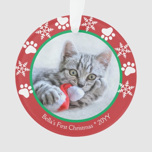 Schattige Cat First Christmas Sneeuwvlokken Paw Pr Ornament (voorkant)