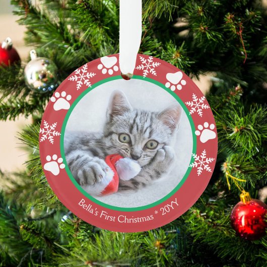 Schattige Cat First Christmas Sneeuwvlokken Paw Pr Ornament