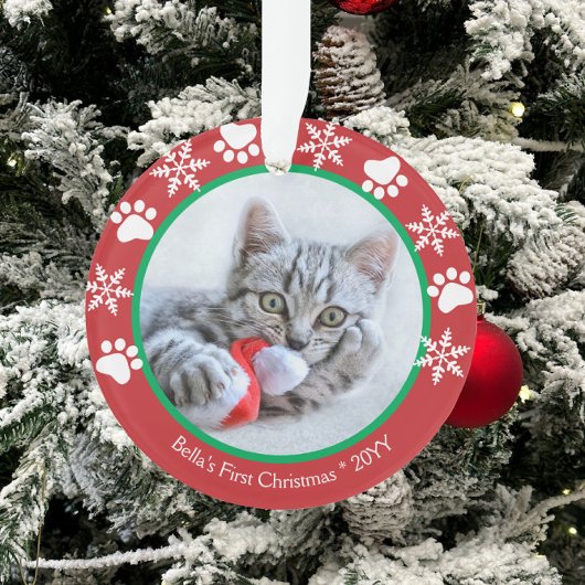 Schattige Cat First Christmas Sneeuwvlokken Paw Pr Ornament
