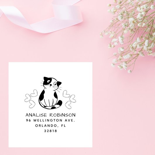Schattige Cat & Hearts Aangepast retouradres Rubberstempel