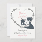 Schattige Cat, Kitten en Flower Heart Baby shower Kaart (Voorkant)
