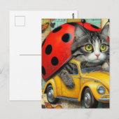 Schattige Cat Ladybug Hybrid Rijden van een auto C Briefkaart (Voorkant / Achterkant)
