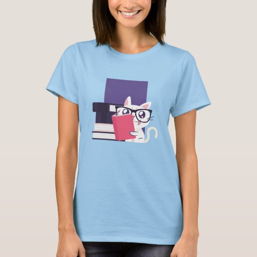Schattige Cat leesboeken T-shirt (Voorkant)