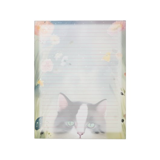 Schattige Cat Lined Stationery Paper - Wide Pink R Notitieblok (Linkerzijde)