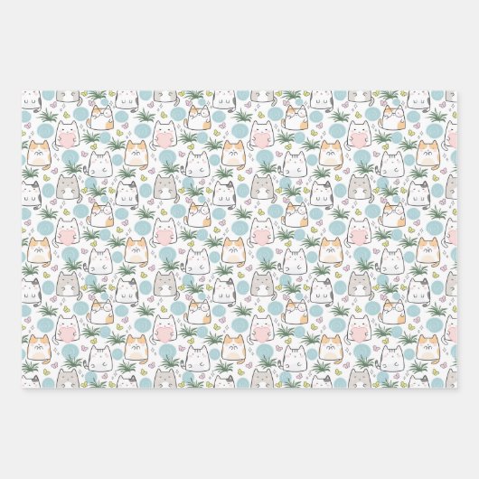 Schattige Cat Love Blue thema Inpakpapier Vel (Voorkant 3)