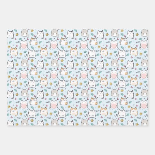 Schattige Cat Love Blue thema Inpakpapier Vel (Voorkant 2)