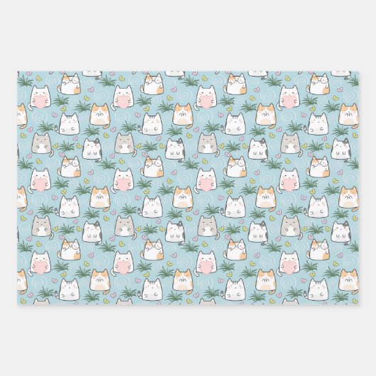 Schattige Cat Love Blue thema Inpakpapier Vel (Voorkant)
