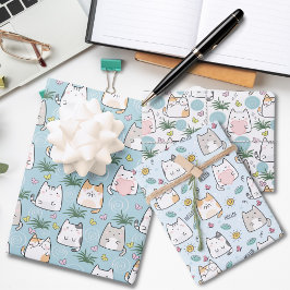 Schattige Cat Love Blue thema Inpakpapier Vel