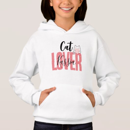 Schattige Cat Lover Custom Name Girl's Pullover Ho (Voorkant)