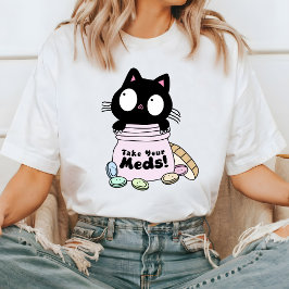 Schattige Cat Neem je Meds T-shirt, Funny Cat T-shirt