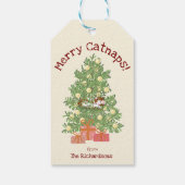 Schattige Cat on Christmas Tree Merry Catnaps! Crè Cadeaulabel (Achterkant)
